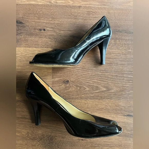 🖤 Vintage Óscar de la Renta Black Patent Peeptoe Heels 👠 - Picture 7 of 8